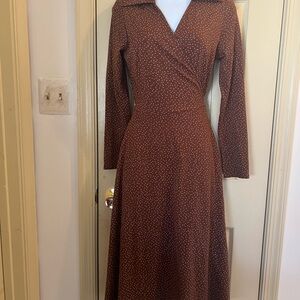 Uniqlo Chocolate Long Sleeve Dress with Cream Dots